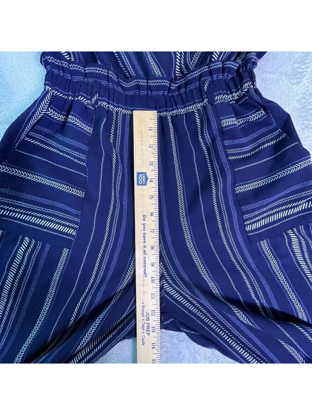 Monteau Los Angeles Jumpsuit Womens M Blue Striped Wide Leg Surplice Pockets - Picture 5 of 11